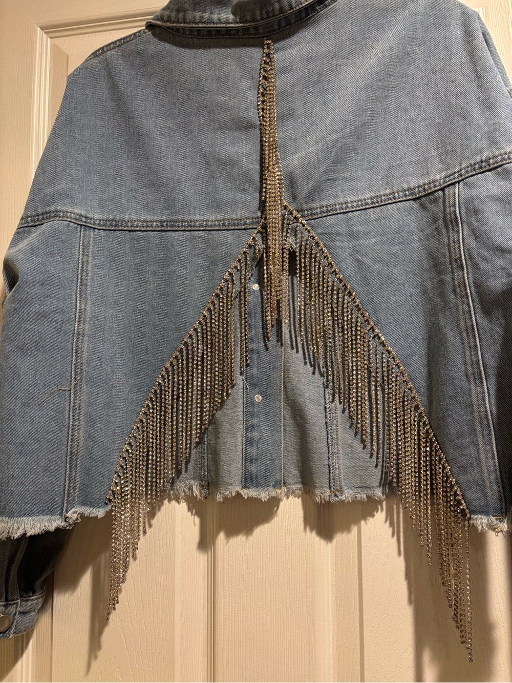 Custom Rhinestone Fringe Denim Jacket - Picture 9 of 10
